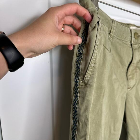 Anthropologie Chino Relaxed Fit Army Green Embroidered Side Stripe Pants Size 28 - Picture 3 of 6